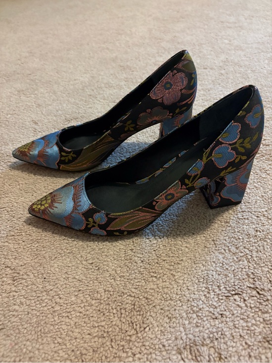 Marc Fisher Shoes - Marc Fisher Floral Embroidered Pointed Toe Block Heels - Black Multi